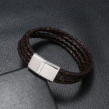 Punk Leather Chain Bracelet Wrap Bangle Magnetic Clasp Retro Wristband