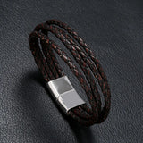Punk Leather Chain Bracelet Wrap Bangle Magnetic Clasp Retro Wristband