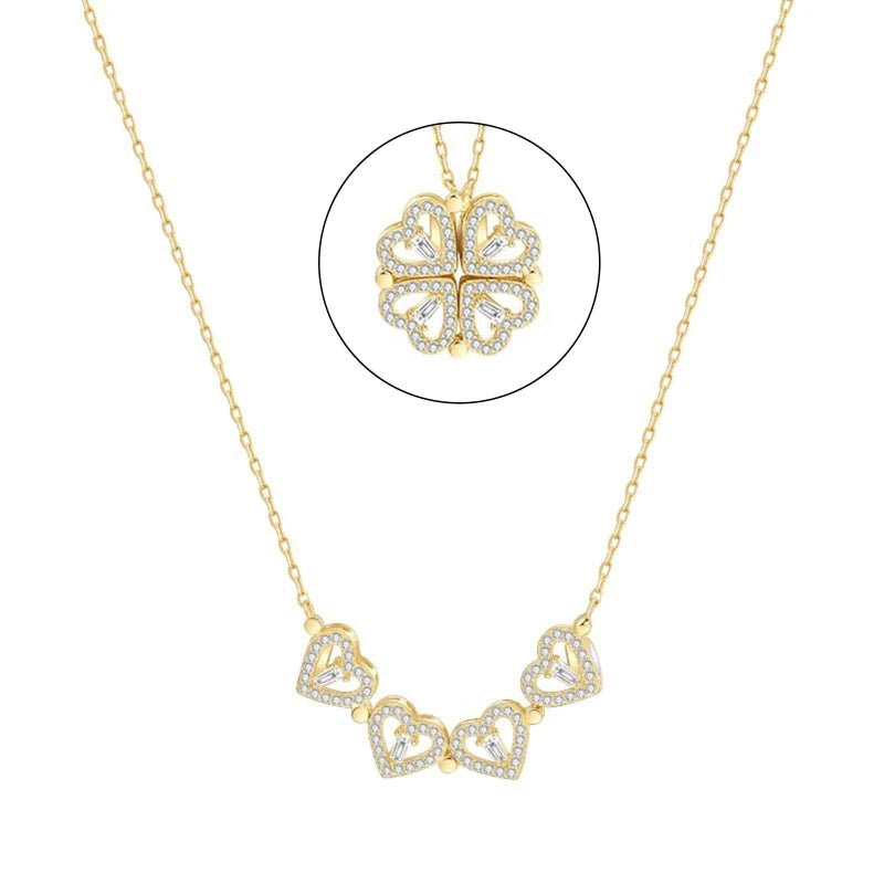 4 Leaf Clover Heart Necklace Pendant High-end Chain for Women Girls Gift