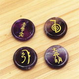 4 PCS Chakra Stones with Lapis Lazuli Engraved Symbols Palm Stone