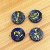 4 PCS Chakra Stones with Lapis Lazuli Engraved Symbols Palm Stone