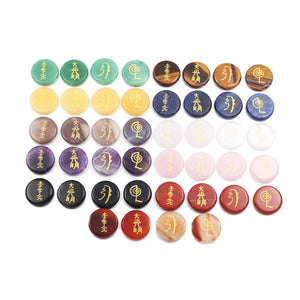 Chakra Stones Set with Lapis Lazuli Engraved Symbols Reiki Crystal