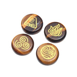 4 PCS Chakra Stones with Engraved Symbols Round Polished Palm Stone