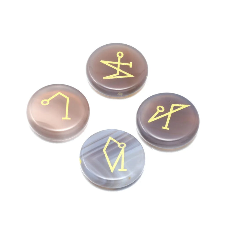 Chakra Stones with Lapis Lazuli Engraved Symbols Polished Palm Stone