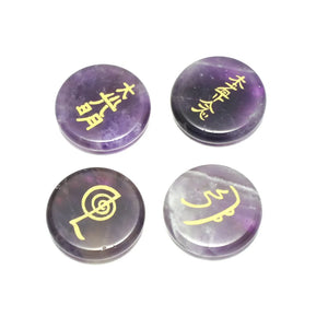 Chakra Stones Set with Lapis Lazuli Engraved Symbols Reiki Crystal