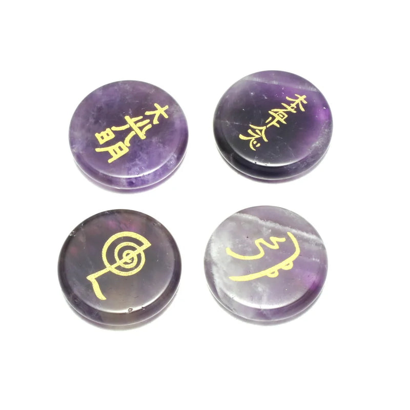 Chakra Stones Set with Lapis Lazuli Engraved Symbols Reiki Crystal