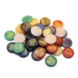4 PCS Chakra Stones with Engraved Symbols Lapis Lazuli Palm Stone