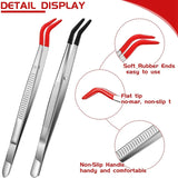 4 PCS Curved Bent Rubber Tip Tweezers Stainless Steel