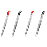 4 PCS Curved Bent Rubber Tip Tweezers Stainless Steel
