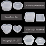 Set of 4 Box Resin Molds Heart Shape Hexagon Round Square Epoxy Containers