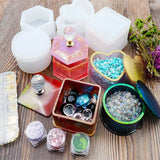 4 Pack Resin Jewelry Box Molds Heart/Hexagon/Round/Square Epoxy Molds with Lid