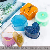 4 Pack Resin Jewelry Box Molds Heart/Hexagon/Round/Square Epoxy Molds with Lid