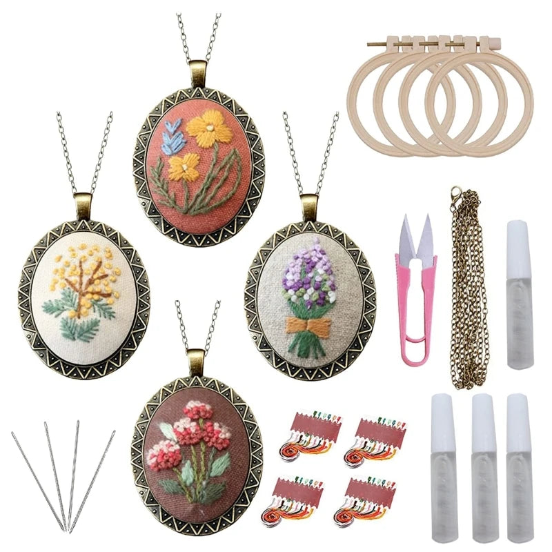 4 Packs Embroidery Starter Kit with Patterns and Instructions - DIY Art Craft