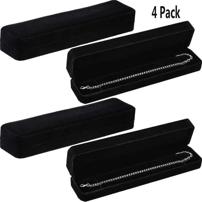 4 Packs Velvet Bracelet Necklace Watch Case Pendant Chain-Black