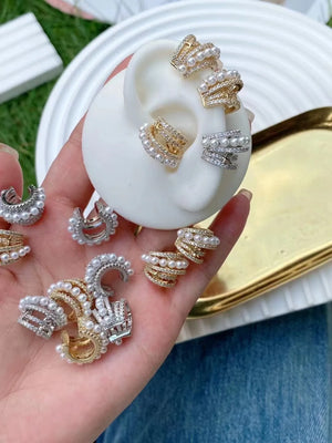 Vintage Gold/Silver Shell Pearl Clip Earrings For Women