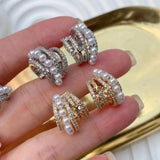 Vintage Gold/Silver Shell Pearl Clip Earrings For Women