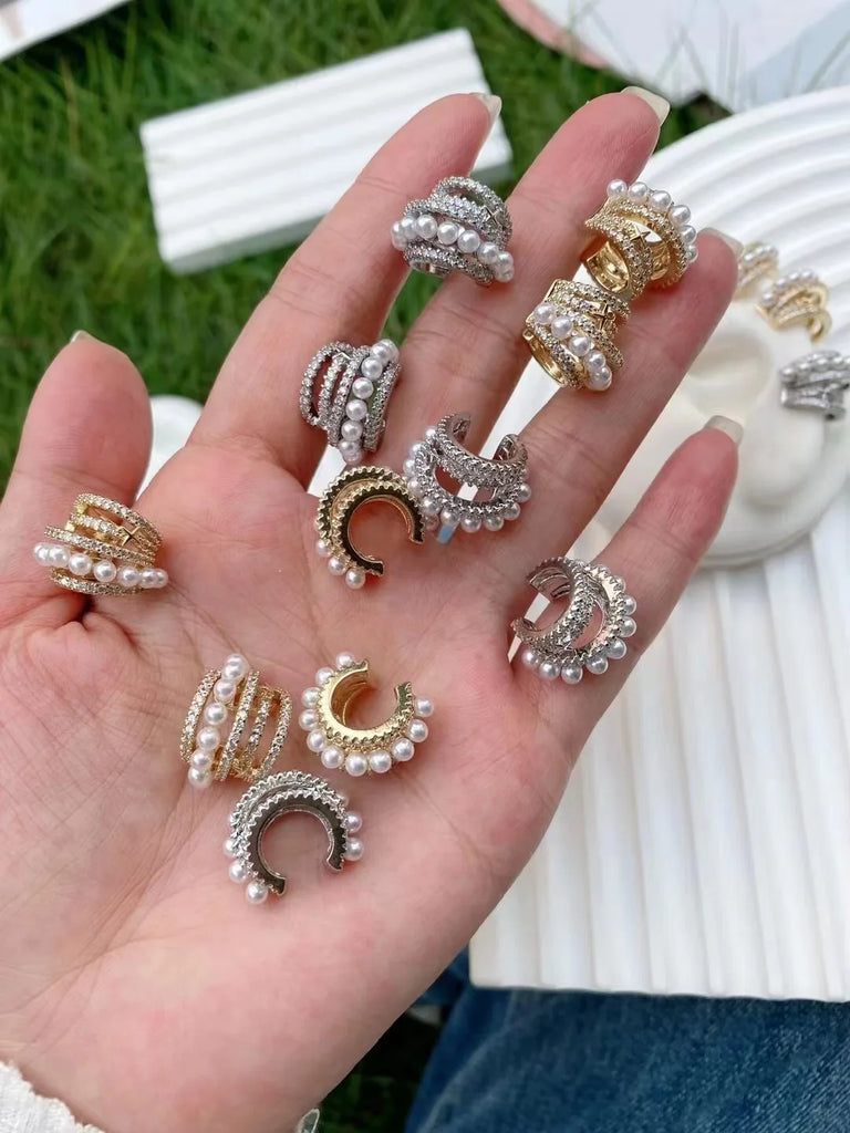 Vintage Gold/Silver Shell Pearl Clip Earrings For Women