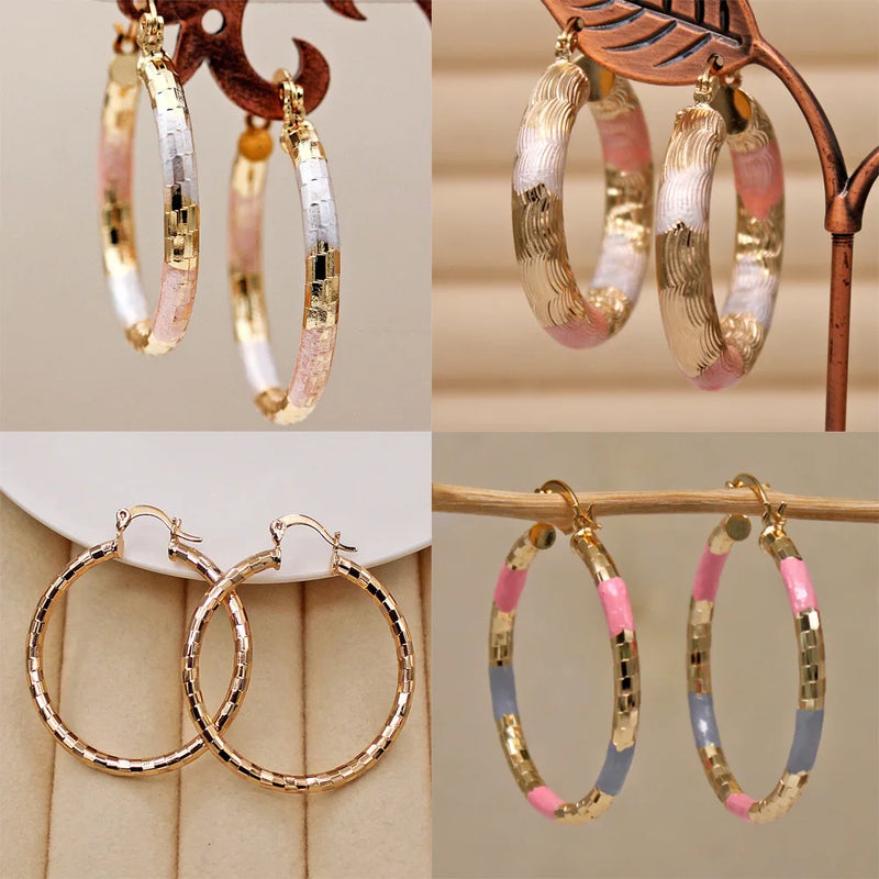 4 Pairs Copper Plated Round Hoop Earrings Women Jewellry Acessories