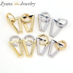 4 Pairs CZ Triangle Earrings Silver Geometric Women Party Jewelry