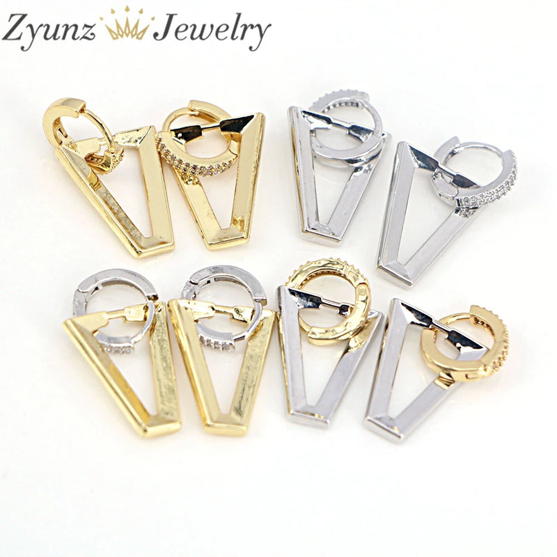 4 Pairs CZ Triangle Earrings Silver Geometric Women Party Jewelry