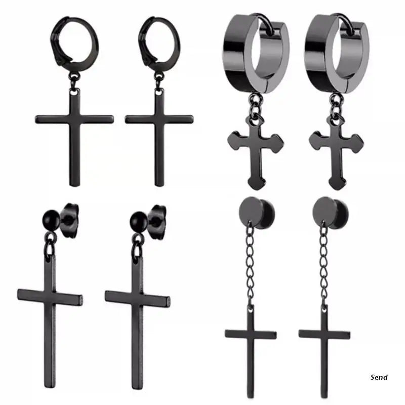 4 Pairs Punk Spike Hoop Earrings Stainless Steel for Halloween