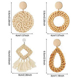 4 Pairs Rattan Earrings Geometric Tassel Bohemian Wicker Hoop Dangle