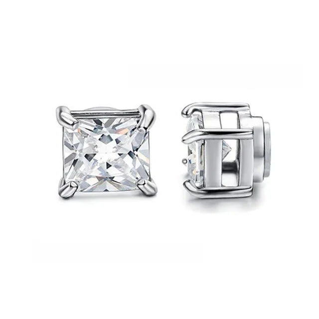 4 Pairs Stainless Steel Magnetic Ear Studs CZ 6MM for Men and Women