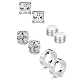 4 Pairs Stainless Steel Magnetic Ear Studs CZ 6MM for Men and Women