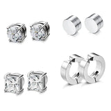 4 Pairs Stainless Steel Magnetic Ear Studs CZ 6MM for Men and Women