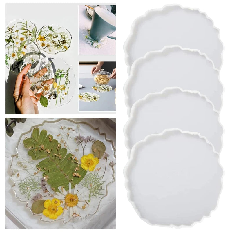 4 Pcs Agate Coaster Resin Mold Cup Mat Silicone DIY Crafts