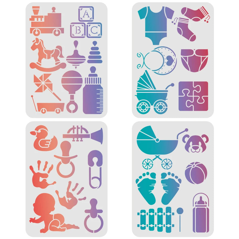 4 Pcs Baby Theme Stencils Template for DIY Drawing Painting