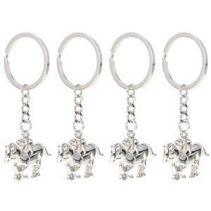 4 Pcs Equestrian Keychain Rings Zinc Alloy Horse Racing Model