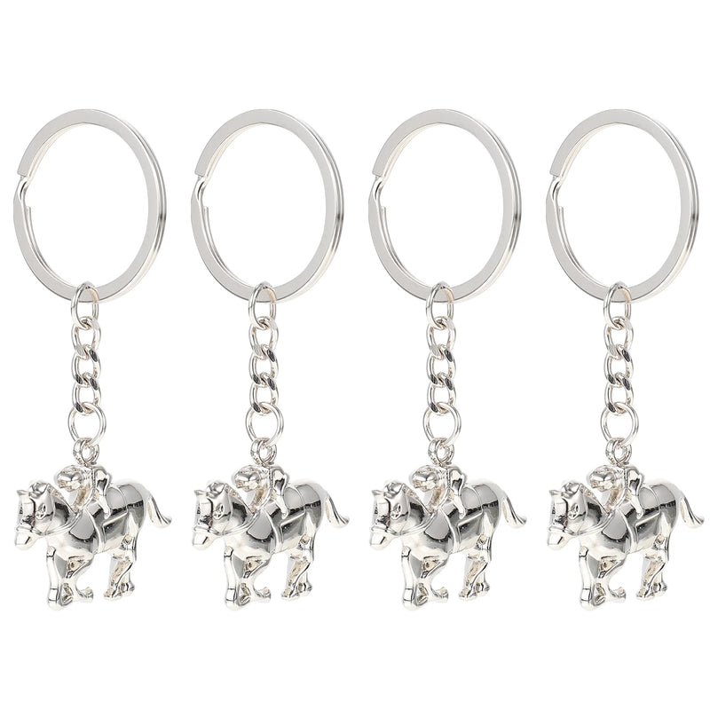 4 Pcs Equestrian Keychain Rings Zinc Alloy Horse Racing Model