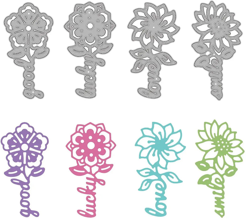 4 Pcs Flower Metal Cutting Dies with Words Embossing Stencil DIY Scrapbook Craft