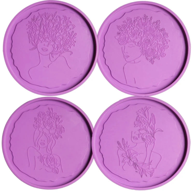 4 Pcs Irregular Flower Fairy Art Coaster Epoxy Resin Mold DIY Crafts Decor