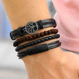 4 Pcs Leather Bracelet Set, Men Multi-strand Bracelet