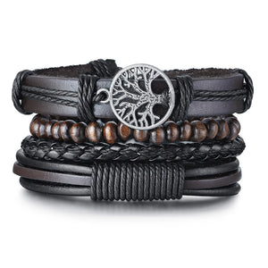 4 Pcs Leather Bracelet Set, Men Multi-strand Bracelet