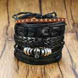 4 Pcs Leather Bracelet Set, Men Multi-strand Bracelet
