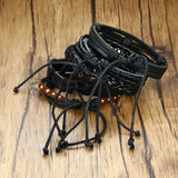 4 Pcs Leather Bracelet Set, Men Multi-strand Bracelet