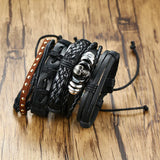 4 Pcs Leather Bracelet Set, Men Multi-strand Bracelet