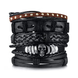 4 Pcs Leather Bracelet Set, Men Multi-strand Bracelet