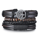 4 Pcs Leather Bracelet Set, Men Multi-strand Bracelet