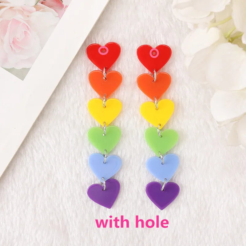 4 Pcs Rainbow Heart Charms Acrylic Jewlery Findings Diy Making