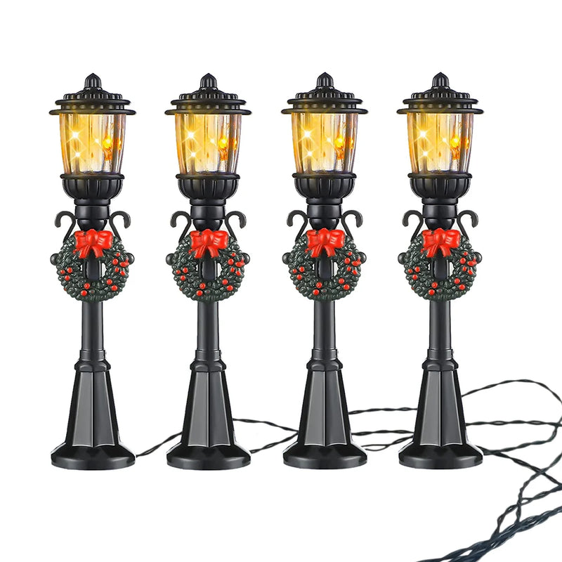 4 Pcs Mini Christmas Lamp Post Decorative Lights DIY Village Pathway