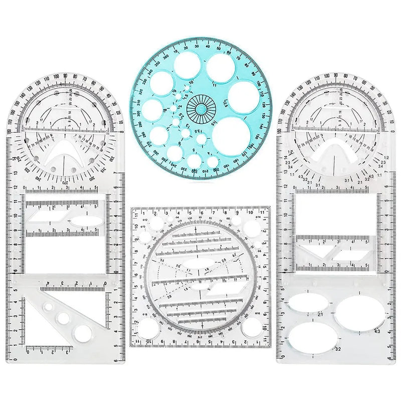 4 Pcs Geometric Ruler Drawing Tools Plastic Set