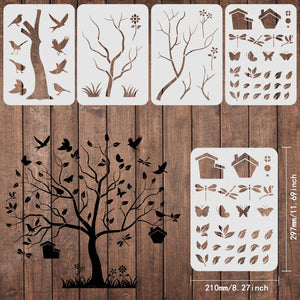 4 Pcs Tree Layered Wall Stencil Templates Reusable PET Decoration Stencil
