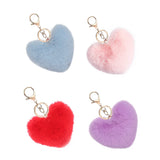 4 Pcs Heart Shape Pompons Keychain Ornaments Plush Holder Pendants Ball Chains