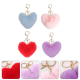 4 Pcs Heart Shape Pompons Keychain Ornaments Plush Holder Pendants Ball Chains
