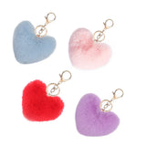 4 Pcs Heart Shape Pompons Keychain Ornaments Plush Holder Pendants Ball Chains