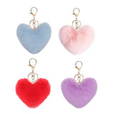 4 Pcs Heart Shape Pompons Keychain Ornaments Plush Holder Pendants Ball Chains